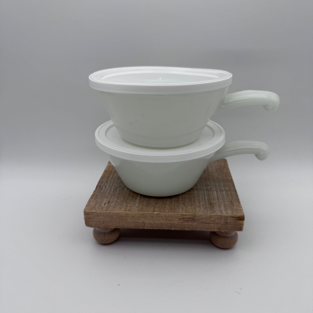 Anchor Hocking Ovenproof Milk Glass Chili Soup Bowls with Lids White Set of 2